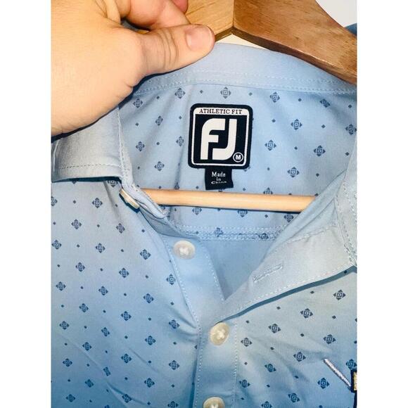 FootJoy FJ Golf Shirt Light Blue Patterned Embroidered Logo Polo Mens Size M - Picture 4 of 10